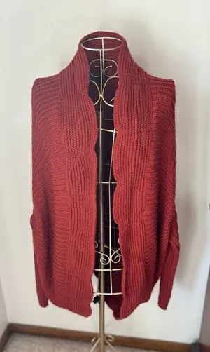 Sunday in Brooklyn Open Front Cardigan Ribbed Knit Small Rust Orange thumbnail 1