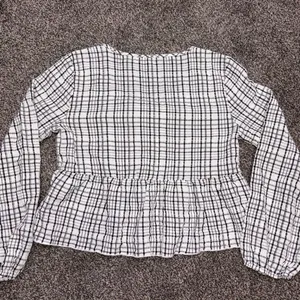 Altar'd State white and black plaid blouse with ruffle details, size S thumbnail 3