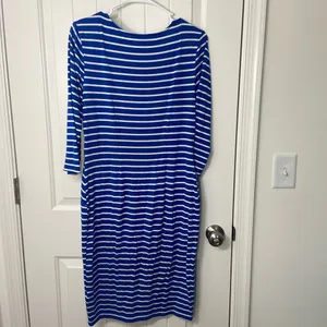 NWOT REPHYLLIS women’s blue white‎ striped bodycon stretch midi knee dress large thumbnail 6