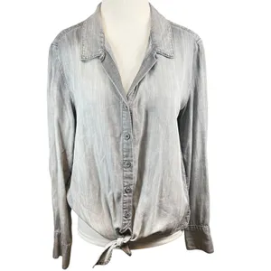 Cloth‎ & Stone Womens Gray Tencel Lyocell Tie-Front Long Sleeve Shirt thumbnail 4