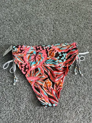 aerie Floral Bikini Bottoms in Coral, Turquoise & Brown thumbnail 3