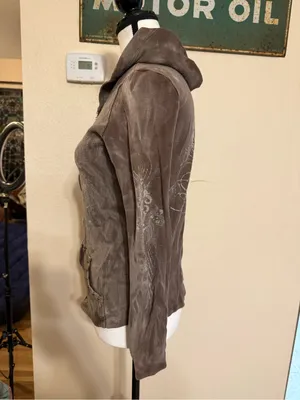 Sledge USA Zip Up Hoodie Women M Brown Studded Y2K Grunge Cyber Goth Wings thumbnail 3