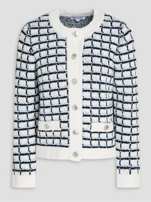 🌟 Veronica Beard 🌟 Lavigne Tweed Knit Sweater Cardigan Jacket Blue / White Xs thumbnail 1