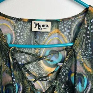 Show Me Your MuMu Zuko Lace Up Feather Top Blouse Size Small Bohemian Sheer thumbnail 3