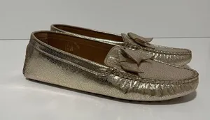 Bobbies Gold Lame Handmade Driving Moccasin Loafers with Bow Size 39 thumbnail 3