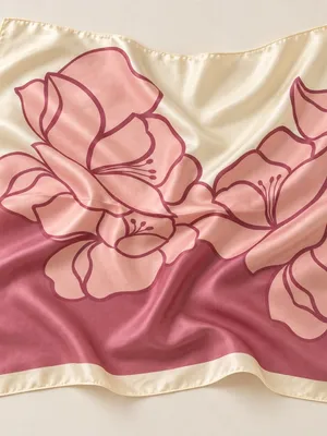 Pink Floral Square Scarf – Cream & Dusty Rose Silky Feel thumbnail 3