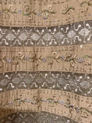 Handmade Indian Beige and Gray Embroidered Formal Women's Dress thumbnail 4