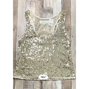 Abercrombie and Fitch Gold Sequin Tank Racer Top‎ LARGE Holiday Party NWT $88 thumbnail 6