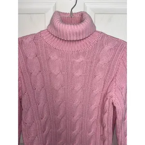 Y2K Lauren Ralph Lauren Pink Chunky Cable Knit Turtleneck Sweater M/L Preppy thumbnail 3