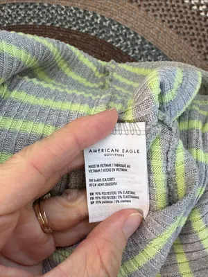 American Eagle Outfitters Gray and Lime Green Striped Long Sleeve Top Small thumbnail 4