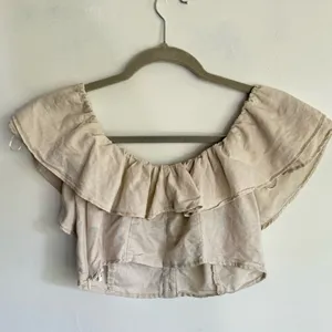 Zara‎ Women Linen Blend Beige Cropped Ruffle Cottagecore Boho Peasant Top Size S thumbnail 3