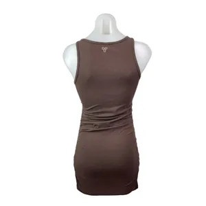 Aritzia TNA Brown High Neck Sleeveless Rucked Tank Cami Mini Bodycon Dress XS thumbnail 4