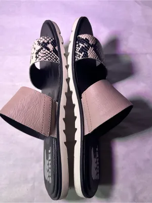 Sorel Two-Band Slide Sandals in Pink and Black Snake Print thumbnail 8