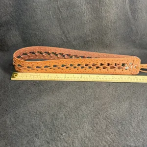 Woven LEATHER Tasseled Wrap Belt Women SIZE ‎ Medium Cognac Brown thumbnail 3