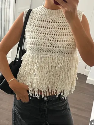 Zara Cream Crochet Fringe Tank Top thumbnail 2