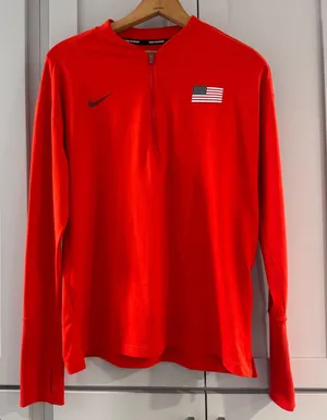 Nike Running Element Team USA Dri-FIT Quarter Zip Red‎ Pullover Womens Medium thumbnail 1