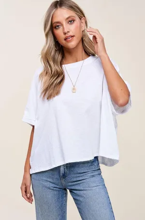 Boutique NWT Charlotte Avery White Short Sleeve Oversized Tshirt thumbnail 1
