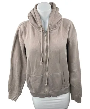 Brandy Melville Women's Beige Taupe Full Zip Hoodie Hooded Sweatshirt Top Size S thumbnail 1