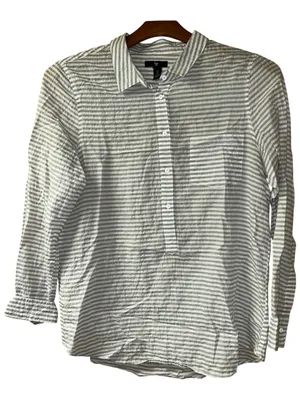 GAP White and Gray Striped Women's Button-Down Shirt thumbnail 1
