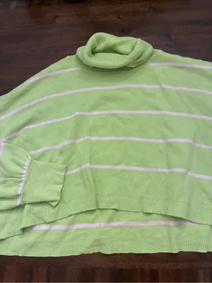 Free People Paulie Sweater Large Green White Striped Turtleneck thumbnail 2