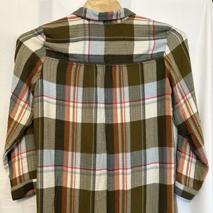 Anthropologie‎ Pilcro Size Medium Plaid Side-Slit Maxi Tunic Duster Button Down thumbnail 5