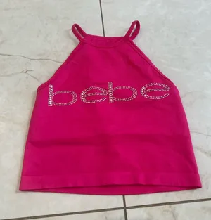 BEBE Hot Pink Studded Y2K Halter Tank Top Size Small thumbnail 1