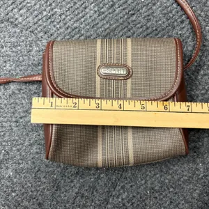 Vintage Esprit Striped Canvas Crossbody Bag Brown Tan Small Messenger thumbnail 6