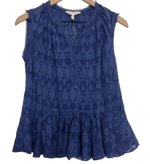 Rebecca Taylor Navy Blue Diamond Embroidered Tank Top Size 4 Silk Cotton thumbnail 1