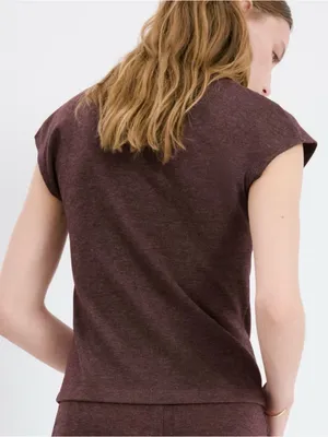 Mango HIGH COLLAR T-SHIRT Burgundy Small New thumbnail 3