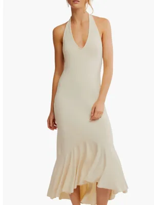 NWT Free People Alix Halter Midi Dress Large, BLEACHED SAND thumbnail 2