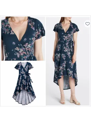 NWT Fortune + Ivy Irene Floral High Low Wrap Maxi Dress Navy Pink Size M thumbnail 2