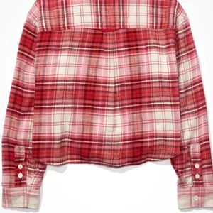 American Eagle Outfitters Pink Plaid Crop Flannel Shirt thumbnail 3