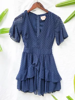 Showpo | NAVY KNOW WHAT YOU WANT DRESS SWISS DOTS RUFFLE SKIRT MINI SIZE 0 thumbnail 6