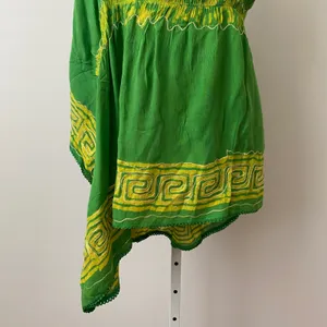 Fashion Terminal Cotton Boho Beachy Relaxed One Shoulder Kaftan Tunic Free Green thumbnail 3