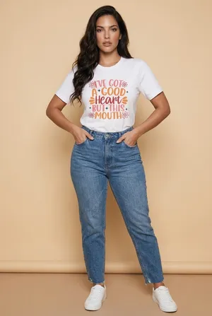 Gildan 100% Heavy Duty White Cotton “I’ve got a good heart but this mouth” Size XL NWT thumbnail 3