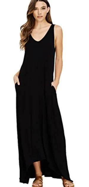 Annabelle Black Casual V-Neck Sleeveless Maxi Dress With Pockets Size Medium thumbnail 1
