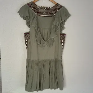 Free People Embroidered Boho Dress Aztec Southwestern Cottage Babydoll Sage Fall thumbnail 3