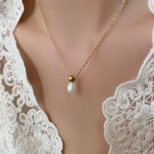 18K Gold Plated White Pearl Pendant Necklace for Women, Pearl Necklace thumbnail 6