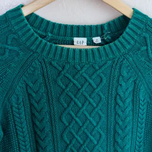 GAP Cable Knit Fisherman Crewneck Sweater Jewel Green‎ Raglan Women's M Cotton thumbnail 12
