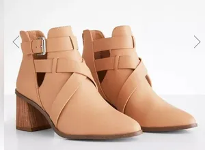 DV by Dolce Vita Drako Strapy Ankle Boots 8 Tan Booties Stacked Heel Vegan thumbnail 3
