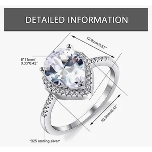 3ct Pear Halo‎ Ring | Rhodium Plated 925 Sterling Silver thumbnail 15