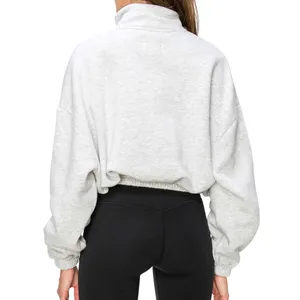 Lazy Sunday Half Zipped Cropped Sweatshirt Women’s Large Heather Gray Athleisure thumbnail 3