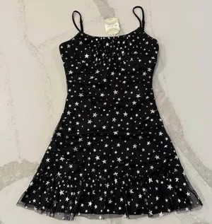 Altar’d State NWT Star Print Mini Dress Women’s Medium Black/Silver Ruched Sides thumbnail 1