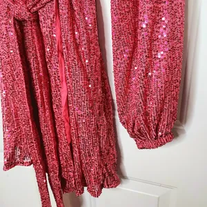 NWT Body Love Hot Pink Sequin Wrap Long Sleeve Party Dress LG holiday bling midi thumbnail 4