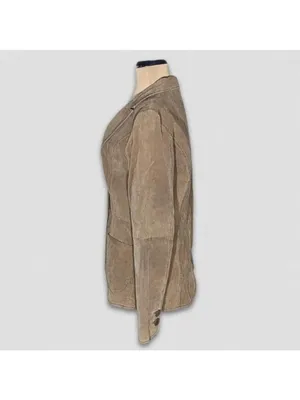 Vintage Y2K Suede Leather Blazer Coat Camel Brown Size M thumbnail 3