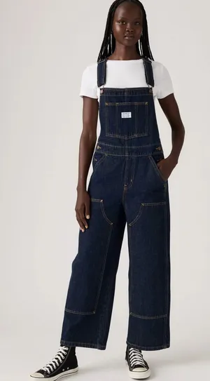 Levi’s Baggy Highwater Denim Overalls Sz L Dark Wash Workwear Womens thumbnail 1
