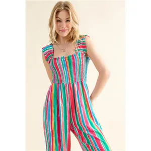 NWT‎ And The Why Full Size Striped Smocked Sleeveless Jumpsuit thumbnail 6