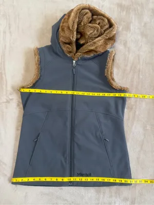 Marmot Furlong Softshell Vest Full Zip Faux Fur Lined Hooded Charcoal Gray Large thumbnail 6