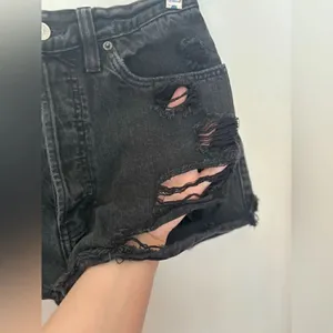 Abercrombie & Fitch Black Distressed Denim Shorts Button Fly Cotton thumbnail 7
