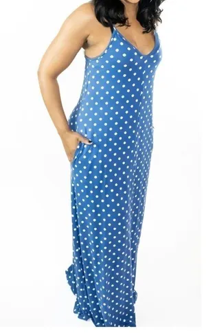 Polka dot blue and white maxi dress. Small. NWT thumbnail 2